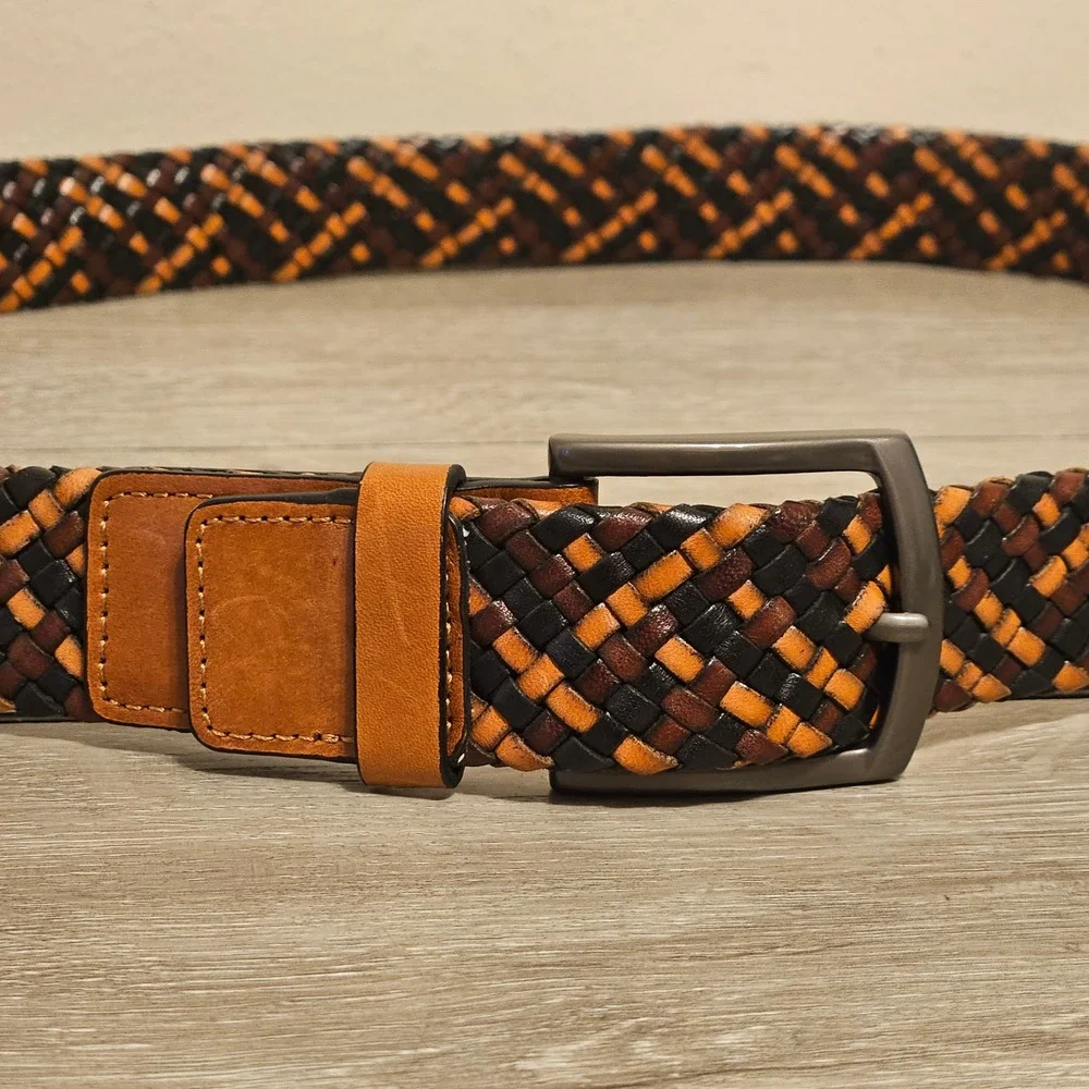 Tommy Bahama Mens Woven Leather Belt Brown Braided Marlin Logo XL 1104TM0020-282